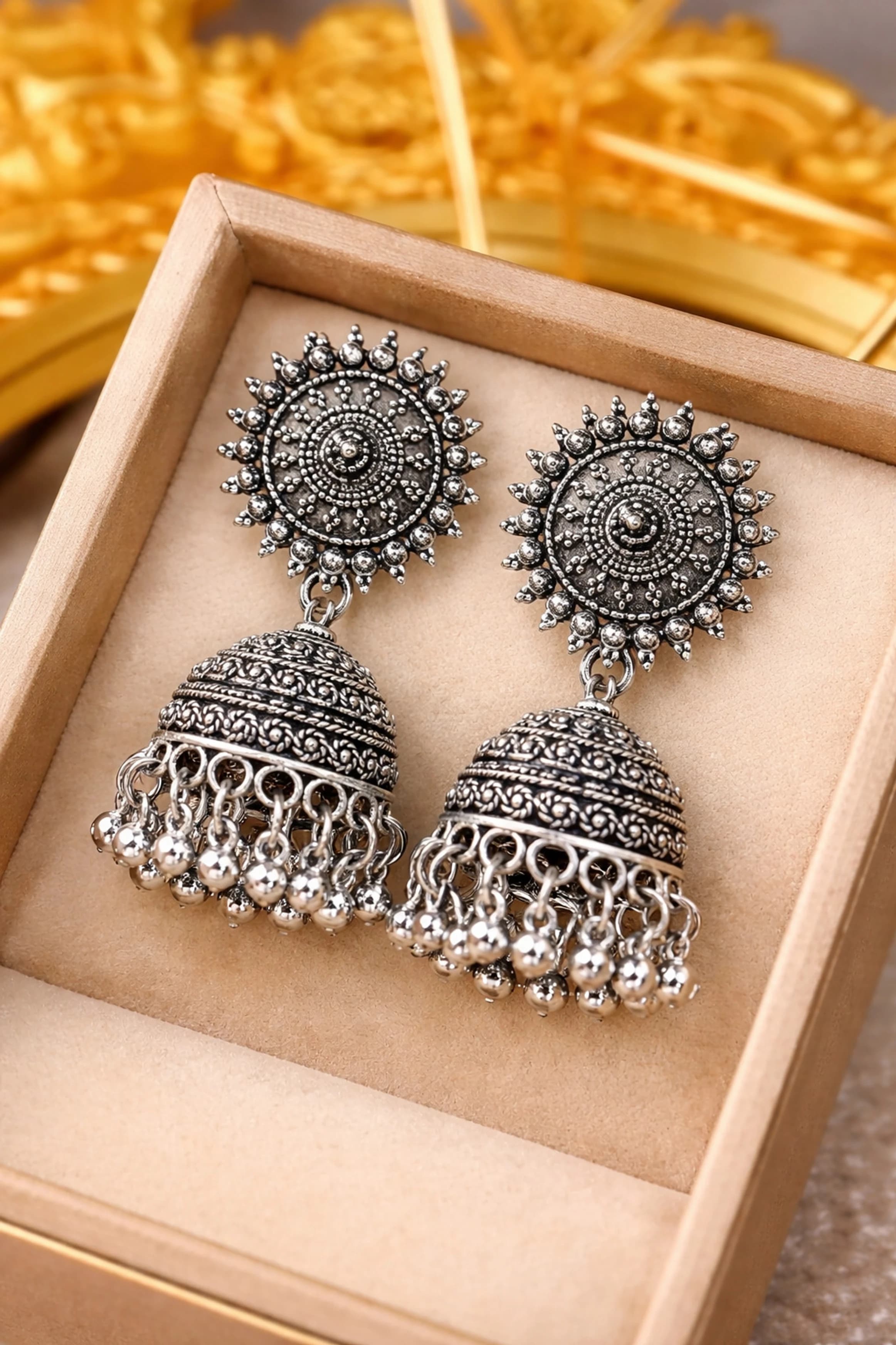 Oxidised Silver-Tone Jhumka Earrings — image 1 of 1